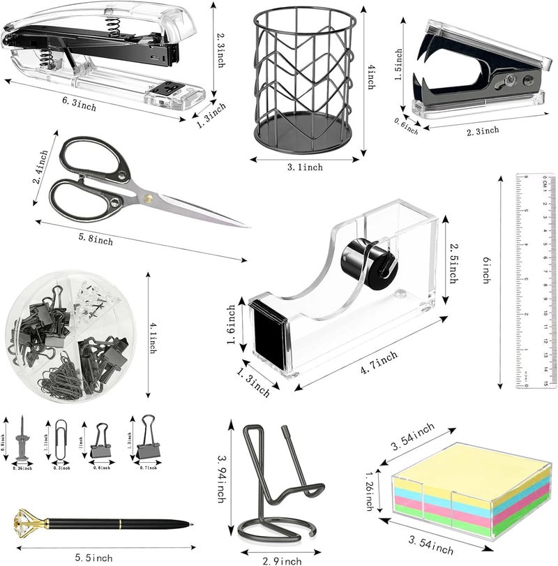 Famassi Office Desk Accessories, Acrylic Stapler, Staple Remover, Tape Holder, Pen Holder, Ballpoint Pen, Scissor, Binder Clips, 1000pcs Staples, Phone Holder, Ruler, Transparent Glue and 300 Notes - Image 2